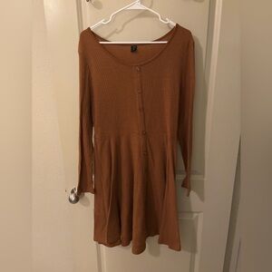 SHEIN Camel-Colored Long Sleeve Button Dress - Fall, Winter, Casual
